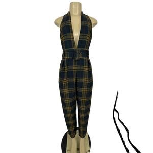 ASOS Design Size 10 Women Plaided V-neck Jumpsuit Inseam 27” Stretchy K4-1